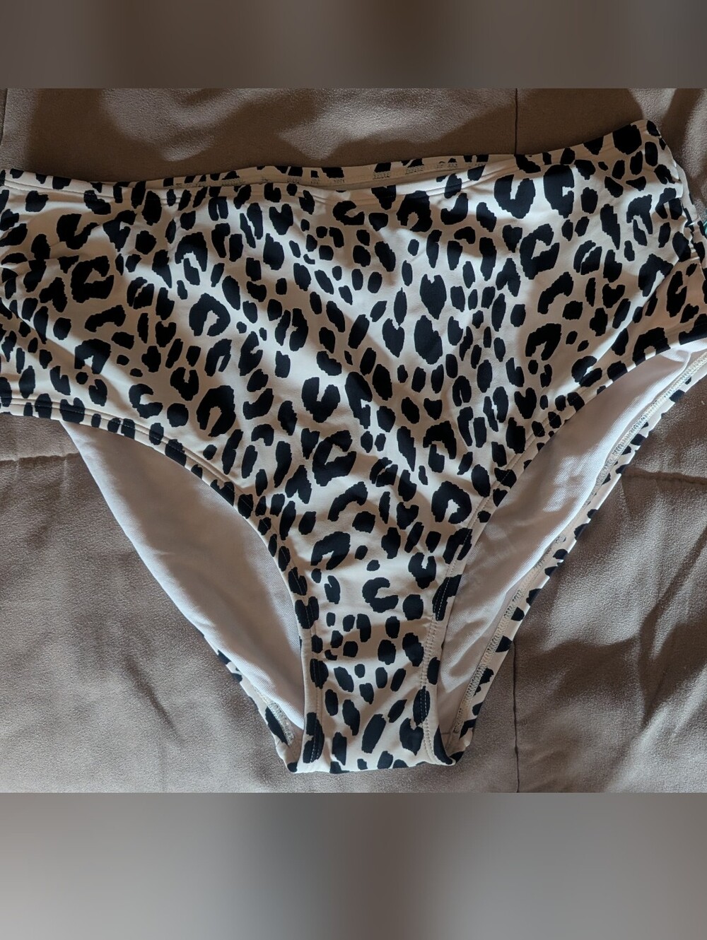 Kona Sol Black & White Leopard High-Waist Swim Bottoms